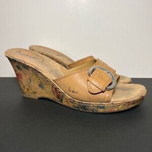 Womens BOC Born Concept Floral Cork Wedge Buckle Strap Sandals / Size 10
